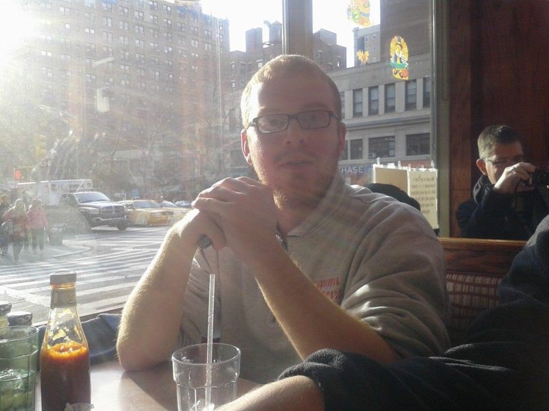 Sitting at Tom's Restaurant, made famous because of Seinfeld. 