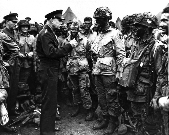 “Full-victory—nothing else”: General Dwight D. Eisenhower gives the order to paratroopers in England the night before they board planes to join the first assault in the D-Day invasion of Europe. (U.S. Army Signal Corps/AP)